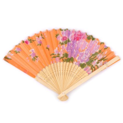 Vějíř textilní s květy Oranžový