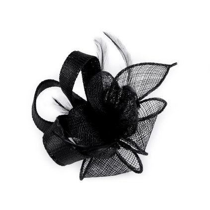 Brož / ozdoba do vlasů květ s peřím Černá