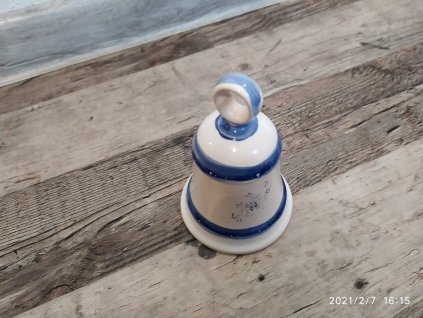 Keramický zvoneček v. 11,5 cm modrá květina Kopretina
