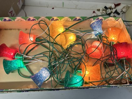 Retro staré elektrické vánoční osvětlení Zlatokov Zvonečky - LOTOS 12 světýlek zvonky