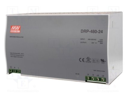 Mean Well DRP-480-24 síťový zdroj na DIN lištu, 24 V / DC, 20 A, 480 W, výstupy 2 x