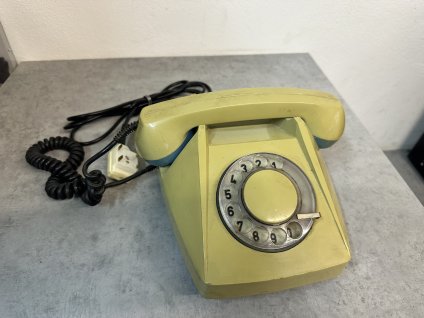 Retro pevný telefon - starý stolní vytáčení TESLA - Stropkov BS20 4FP 120 32 modro žlutý var.2