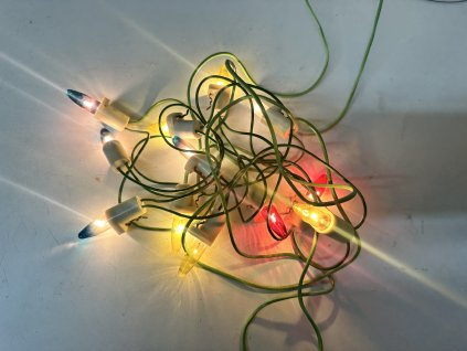 Retro staré elektrické vánoční osvětlení Zlatokov Krystal 12 svíček , svíčky, žárovky, řetěz