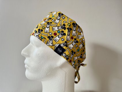 Chirurgická čepice - Pejsci s míčem- okrová