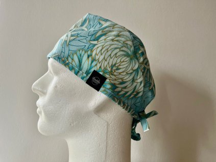 Chirurgická čepice - Chryzantémy světle modré