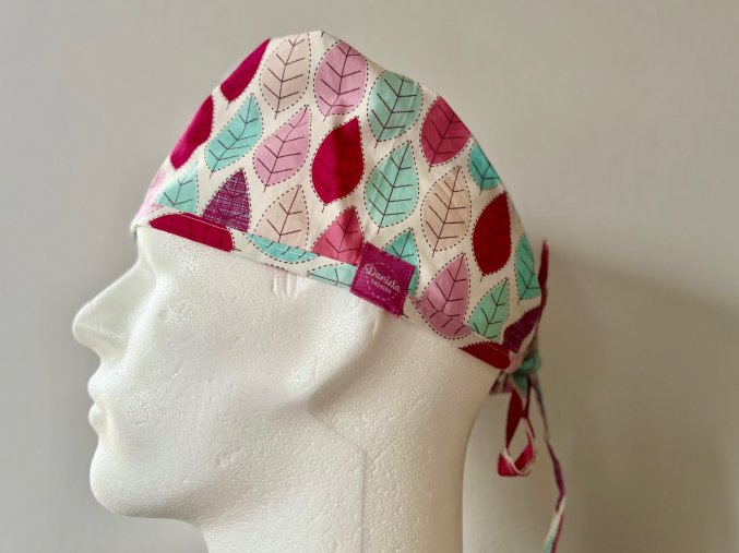 Chirurgická čepice - Lístky růžové