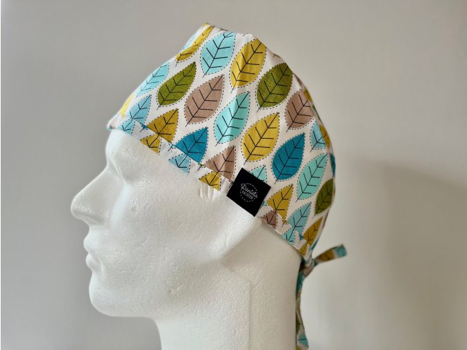 Chirurgická čepice - Zeleno-modré listy