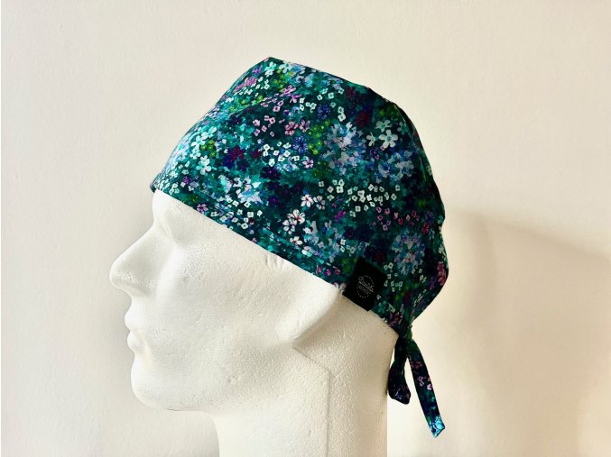 Chirurgická čepice - Drobné modro-zelené květiny