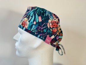 Chirurgická čepice - Modré exotické květiny