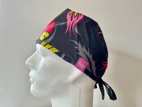 Chirurgická čepice - Květy na černém