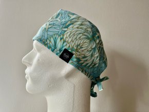 Chirurgická čepice - Chryzantémy světle modré