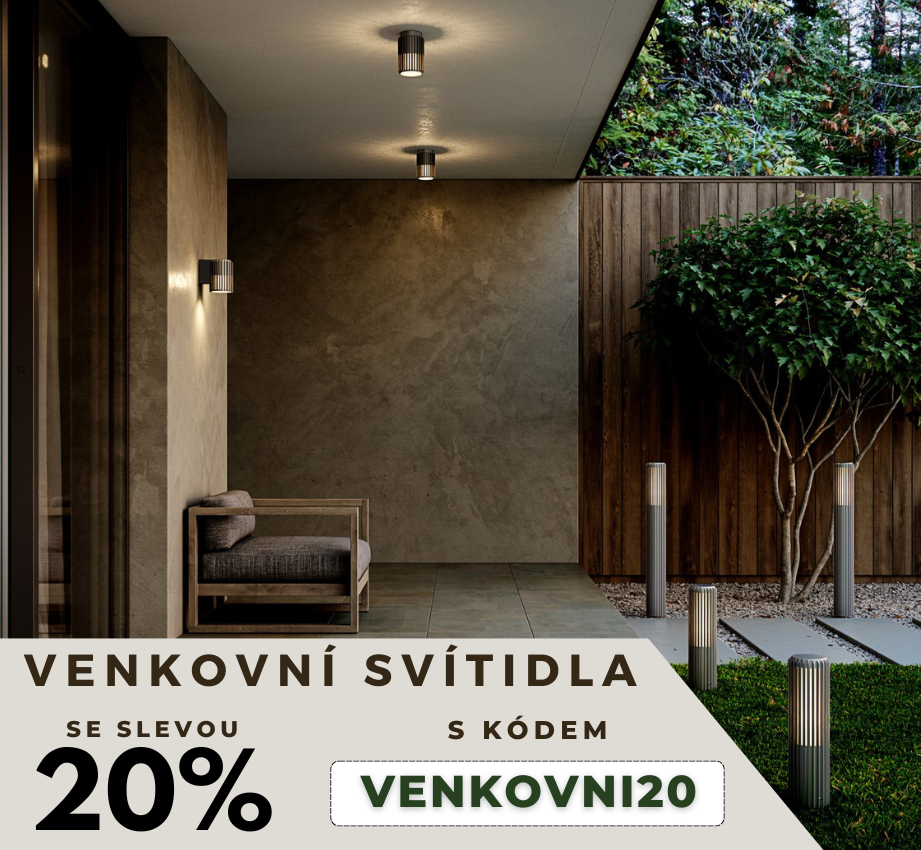 Sezóna venkovních posezení je tady! Připravili jsme pro vás exkluzivní SLEVU 20 % s kódem VENKOVNI20 na designové venkovní osvětlení od vybraných značek. Vylaďte si terasu nebo příjezdovou cestu k dokonalosti! ✨
