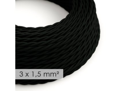 textilni elektricky kabel se sirsim prumerem 3x15 spiralovy umely hedvab tm04 cerny