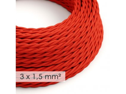 textilni elektricky kabel se sirsim prumerem 3x15 spiralovy umely hedvab tm09 cerveny
