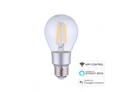 50189 led smart wifi svetelny zdroj a60 pruhledny s rovnymi vlakny 6w e27 2700k stmivatelna