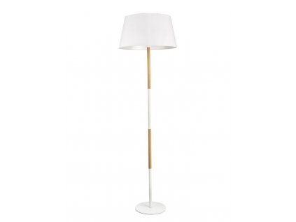 Stojací lampa ARRIGO přírodní Dřevo a bílá kov bílé stínidlo E27 1x12W