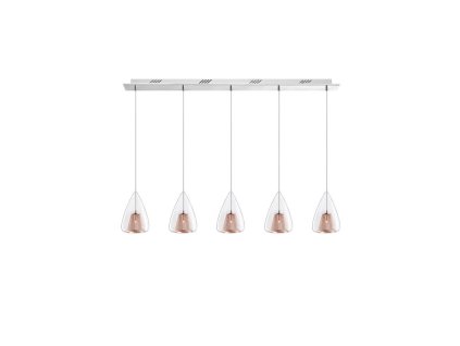 Závěsné svítidlo HUGO chromovaný hliník čiré sklo a růžový zlatý rám G9 5x5W