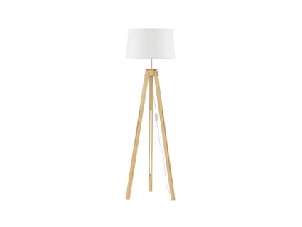 Stojací lampa LE ROY bílé stínidlo přírodní dřevěná základna E27 1x12W