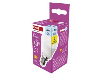 61471 led zarovka classic mini globe e14 4 2 w 40 w 470 lm studena bila