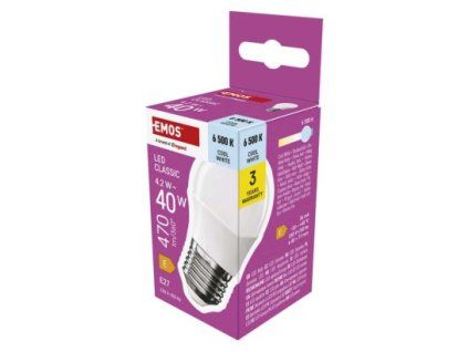 61525 led zarovka classic mini globe e27 4 2 w 40 w 470 lm studena bila
