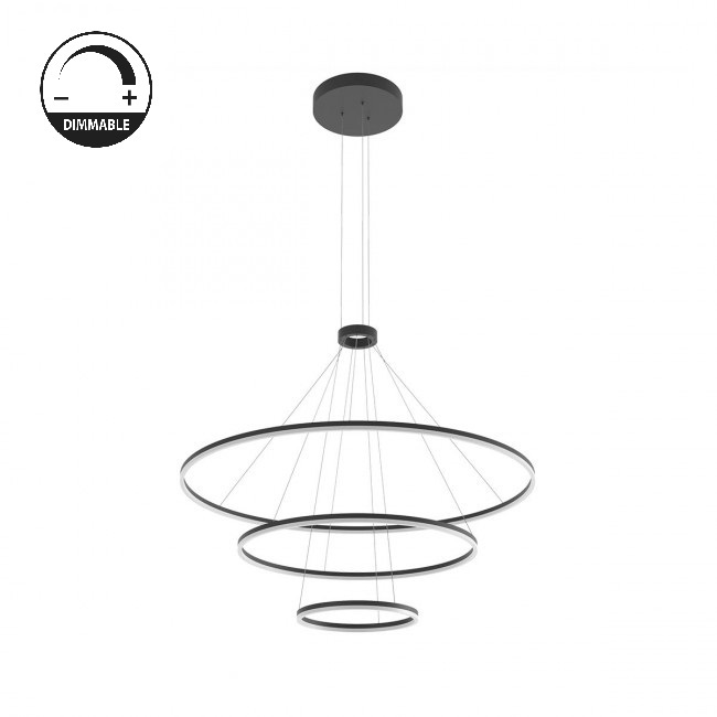 Redo Závěsné LED svítidlo ORBIT ø120/ø80/ø40 cm, 3000K, 3 kruhy Barva: Černá, Stmívání, řízení: TRIAC