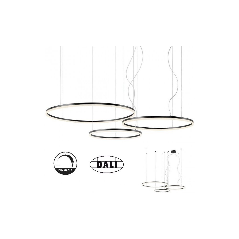 Redo Závěsné LED svítidlo ORBIT ø100/ø80/ø60 cm, 3000K, 3 kruhy Barva: Černá, Stmívání, řízení: DALI