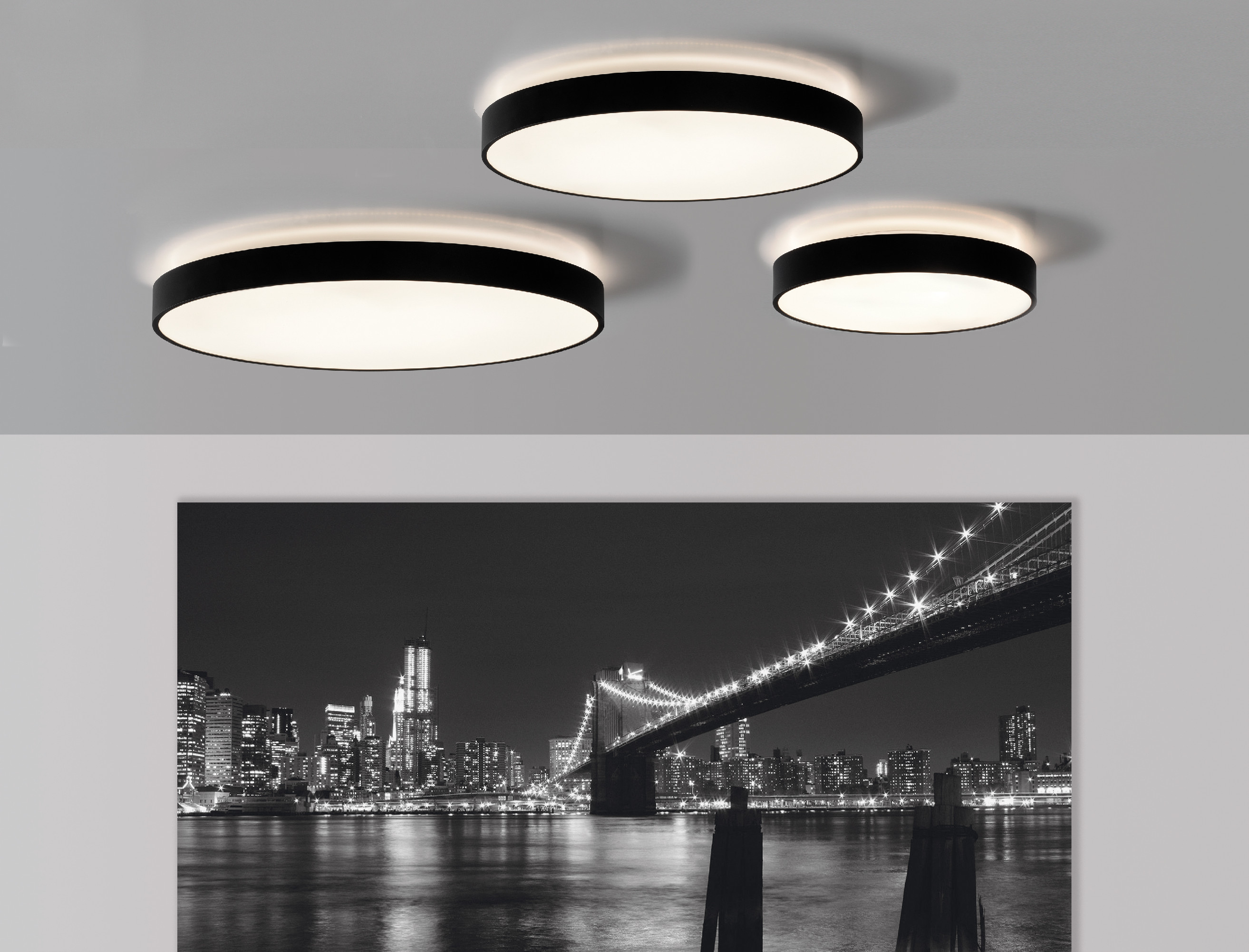 ACB Iluminacion Stropní LED svítidlo LISBOA ø 40 cm, 30W + 5W, CRI90 Teplota světla: 3000K, Barva materiálu: černá, Stmívání: ON/OFF