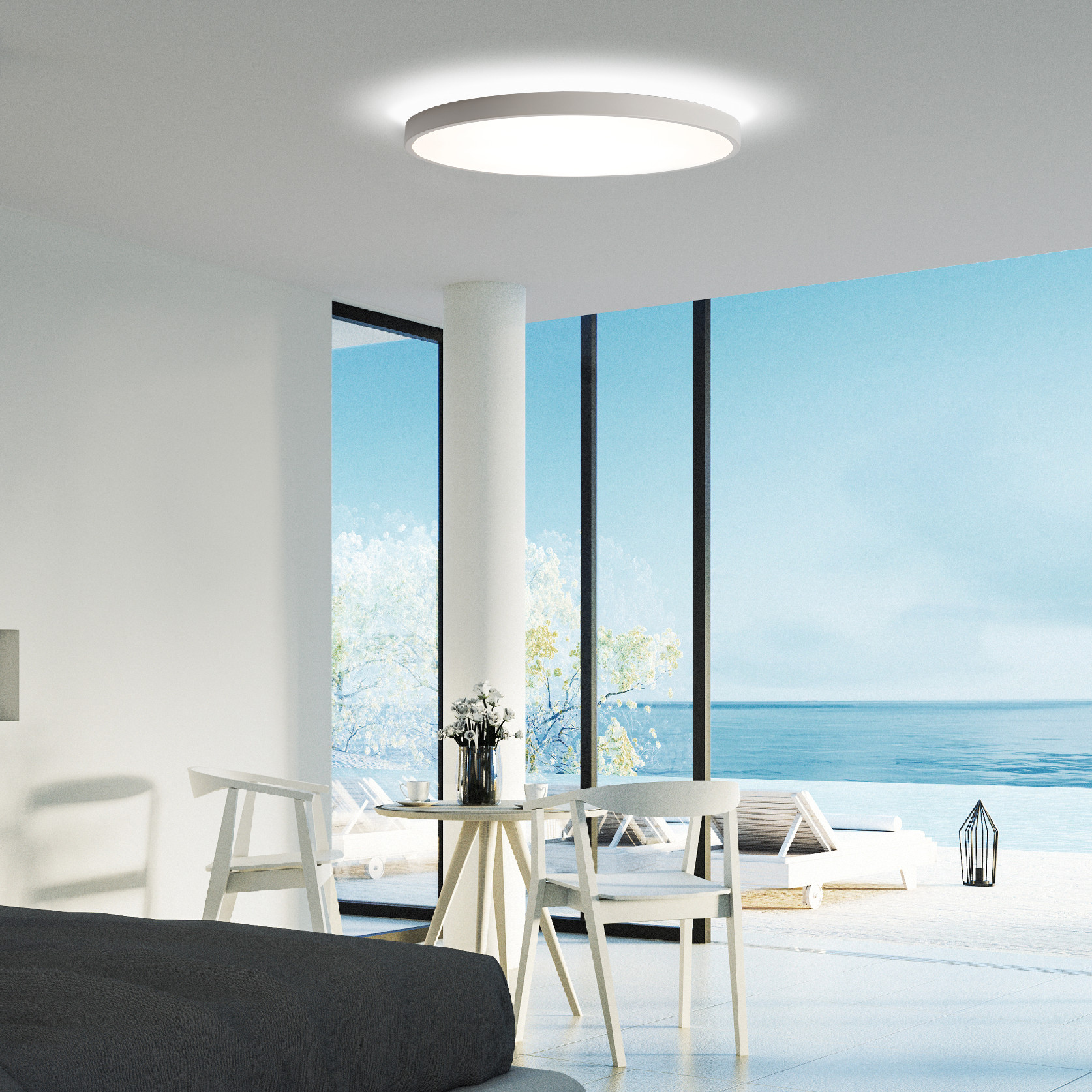 ACB Iluminacion Stropní LED svítidlo LISBOA ø 60 cm, 60W + 8W, CRI90 Teplota světla: 4000K, Barva materiálu: Bílá, Stmívání: ON/OFF
