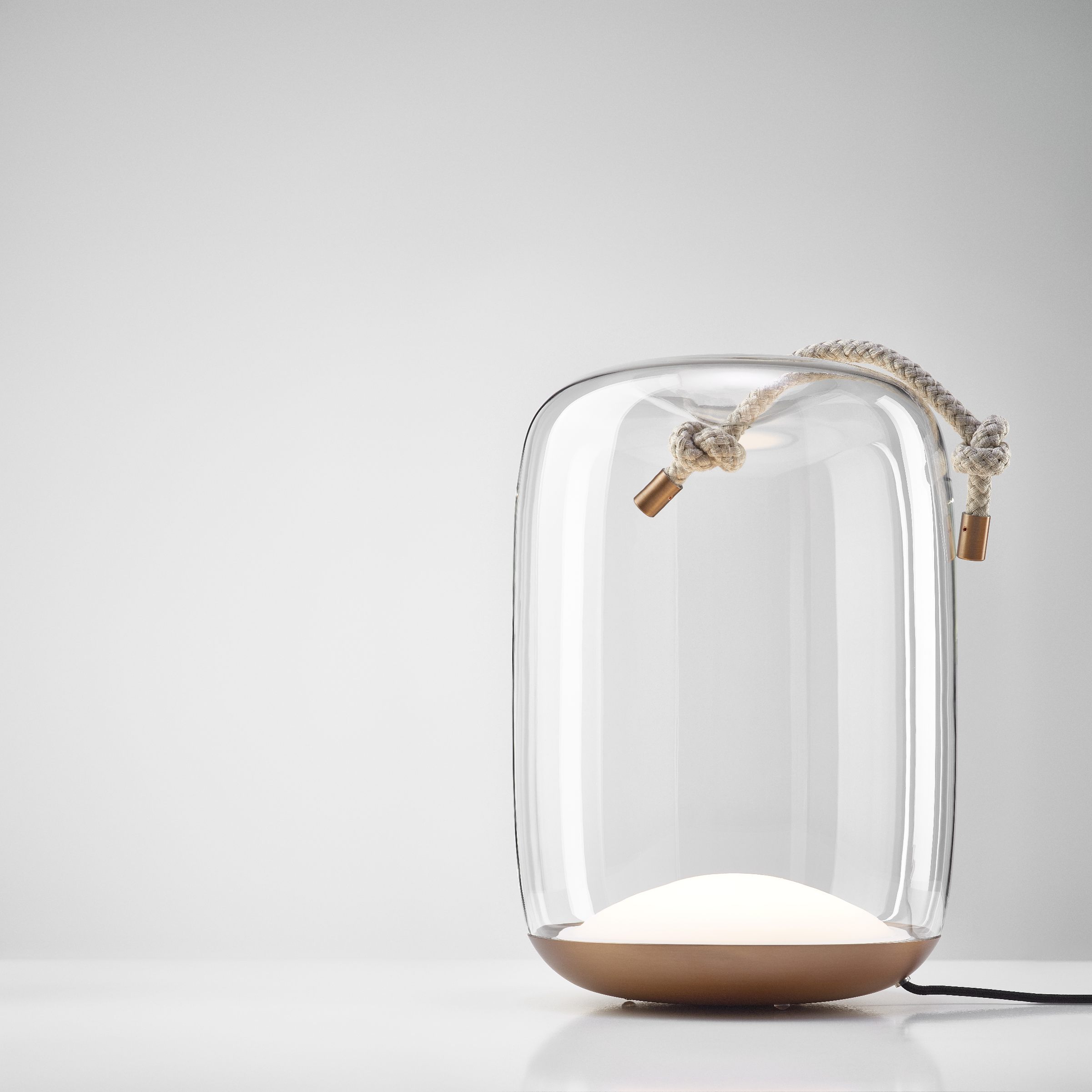 Levně Brokis LED Designové stolní / stojací svítidlo Knot Cilindro table PC1078 Barva skla: Hnědá kouřová - transparentní sklo, Povrchová úprava baldachýnu: Broušená bronz lak, Reflektor: broušená bronz lak