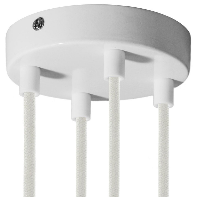 creative cables Válcový kovový stropní baldachýn - 4 otvory Barva komponentu: Lesklá bílá, Kabelová průchodka: Válcová