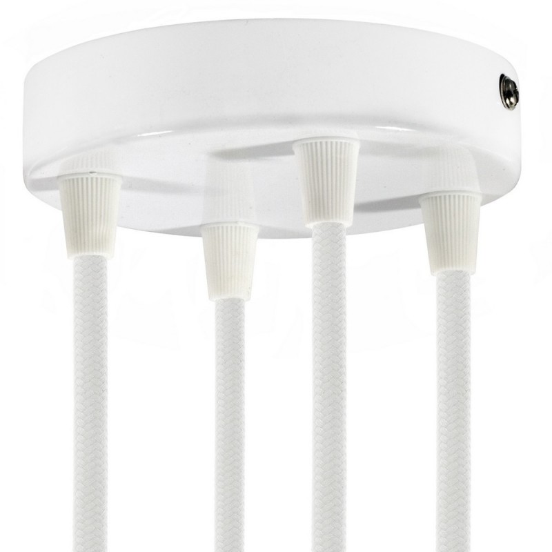 creative cables Válcový kovový stropní baldachýn - 4 otvory Barva komponentu: Lesklá bílá, Kabelová průchodka: Kuželová