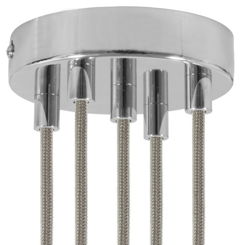 creative cables Válcový kovový stropní baldachýn - 5 otvorů Barva komponentu: Chrom, Kabelová průchodka: Válcová