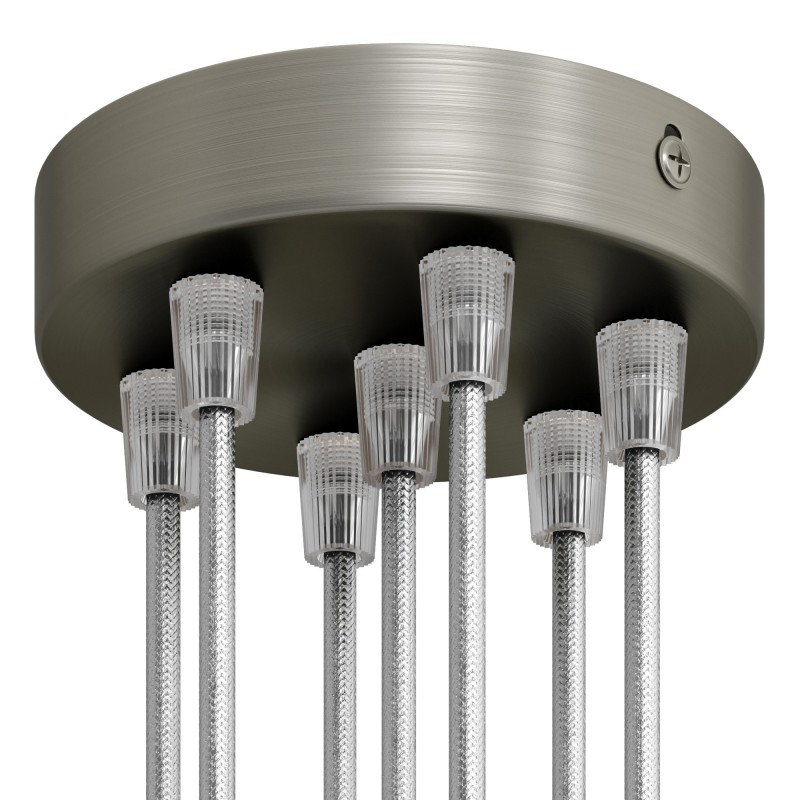 creative cables Válcový kovový stropní baldachýn - 7 otvorů Barva komponentu: Matný chrom, Kabelová průchodka: Kuželová