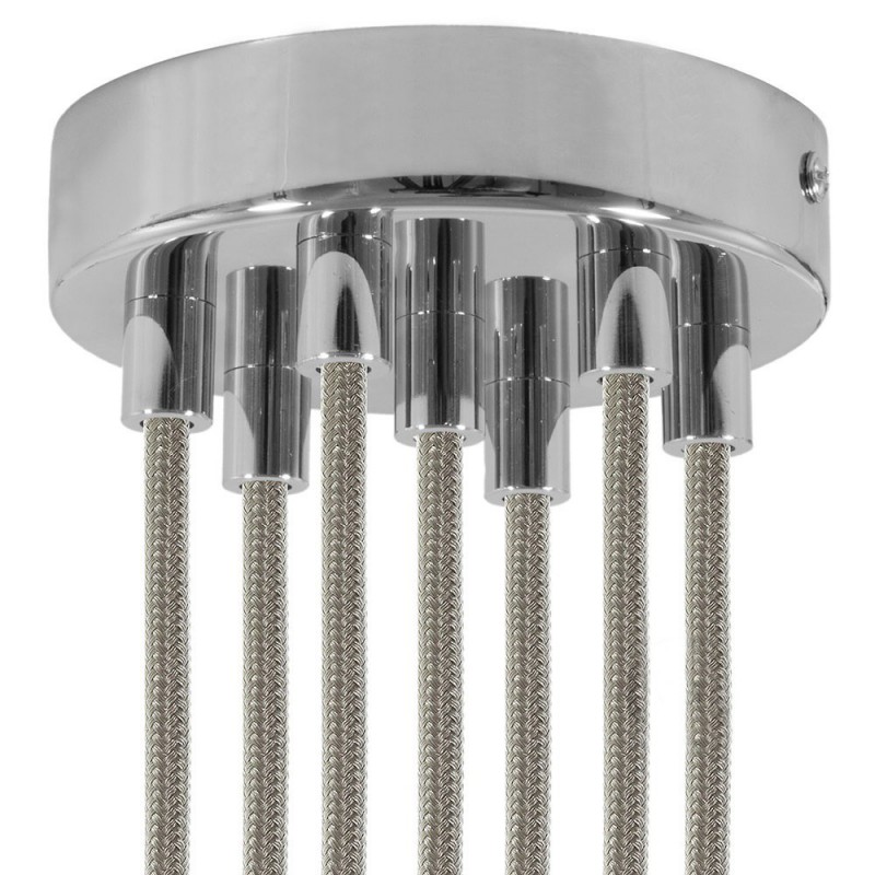 creative cables Válcový kovový stropní baldachýn - 7 otvorů Barva komponentu: Chrom, Kabelová průchodka: Válcová