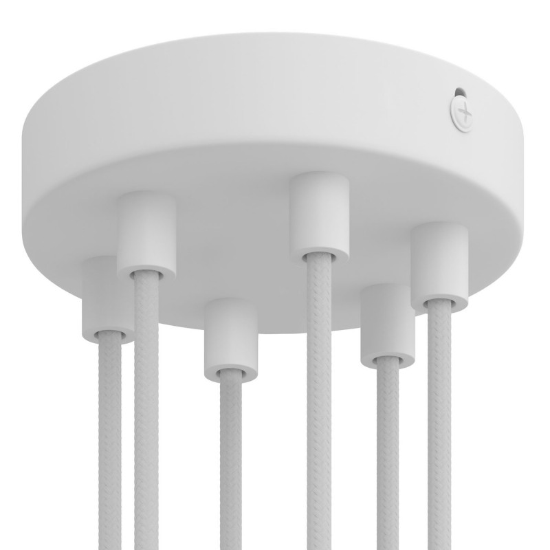 creative cables Válcový kovový stropní baldachýn - 6 otvorů Barva komponentu: Matná bílá, Kabelová průchodka: Válcová