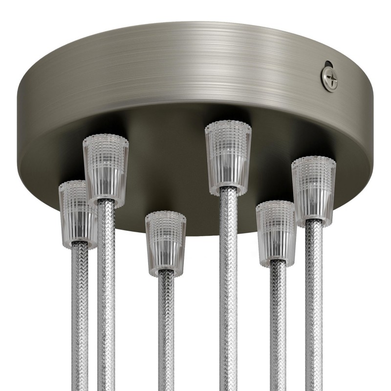 creative cables Válcový kovový stropní baldachýn - 6 otvorů Barva komponentu: Matný chrom, Kabelová průchodka: Kuželová