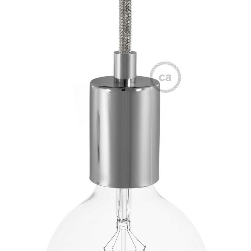 creative cables Válcová kovová objímka E27 v sadě Barva komponentu: Chrom, Kabelová průchodka: Válcová