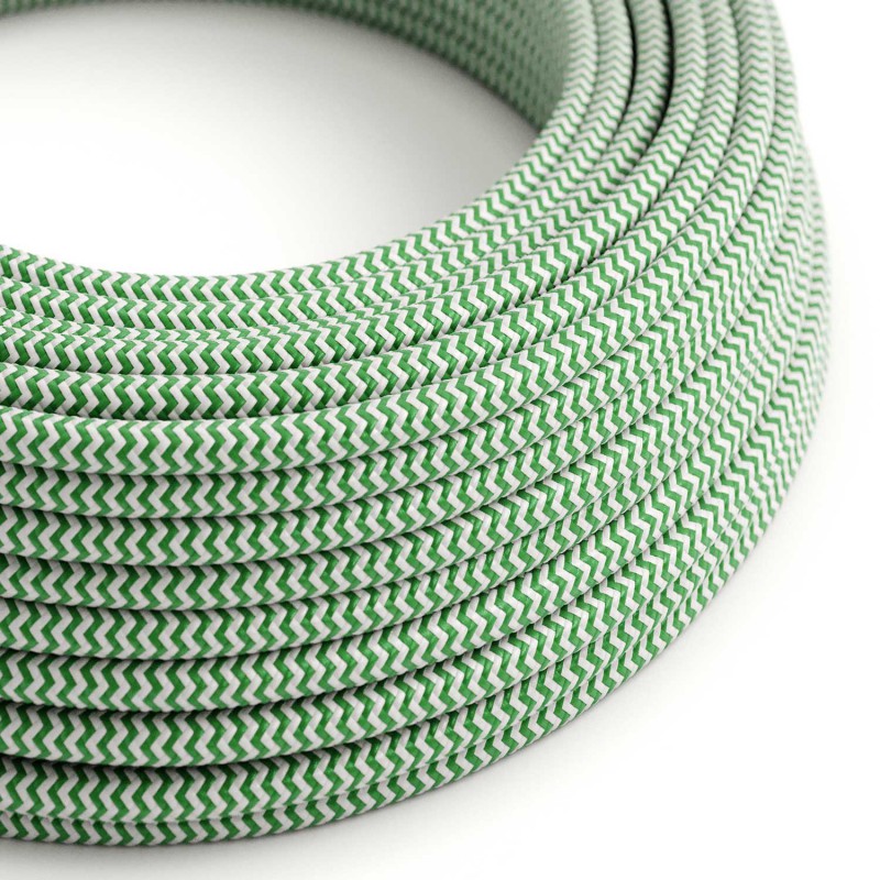 Levně creative cables Hedvábný textilní elektrický kabel, RZ06 zeleno bílý cik cak Počet žil: 2x0.75