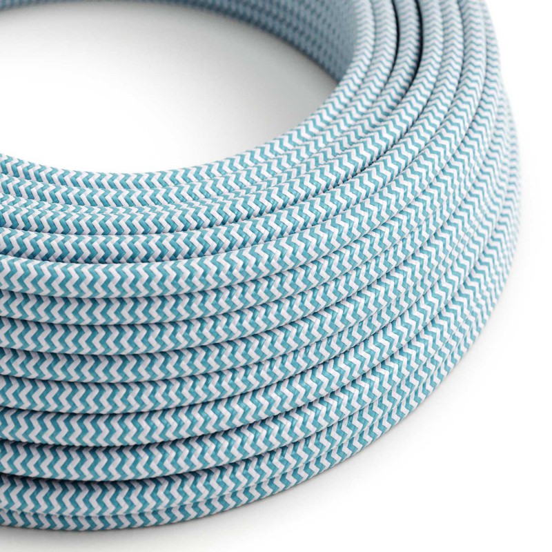 Levně creative cables Hedvábný textilní elektrický kabel, RZ11 nebesky modrý bílý cik cak Počet žil: 2x0.75