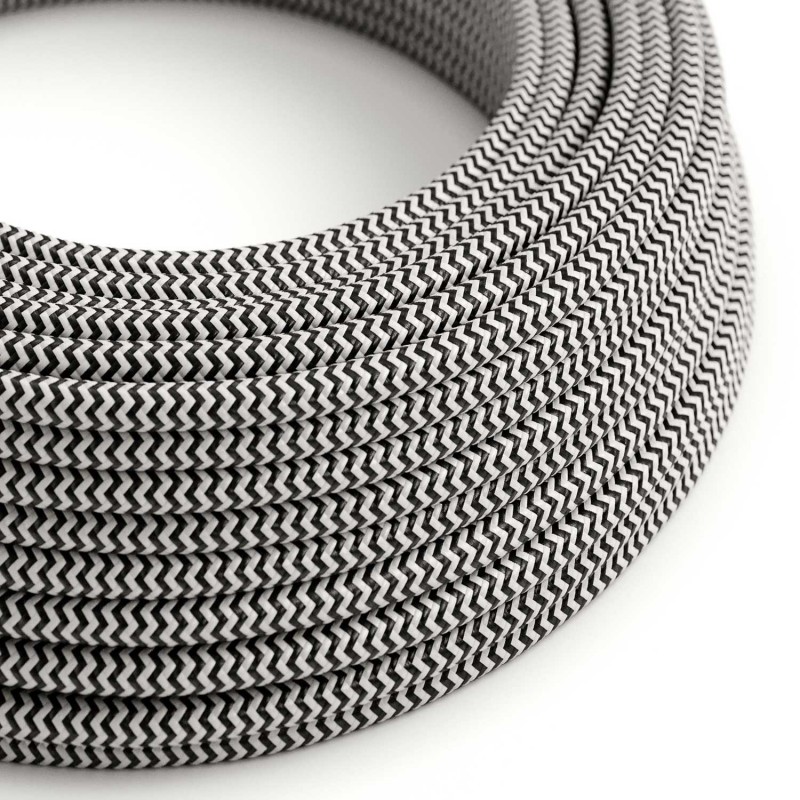 Levně creative cables Hedvábný textilní elektrický kabel, RZ04 černo bílý cik cak Počet žil: 2x0.75