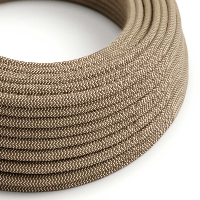 creative cables Textilní elektrický kabel opředený přírodním lnem a bavlnou kůrové barvy RD73 vzor cik cak Počet žil: 2x0.75