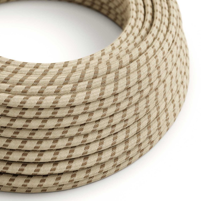 Levně creative cables Textilní elektrický kabel opředený přírodním lnem a bavlnou kůrové barvy RD53 vzor pruhy Počet žil: 2x0.75