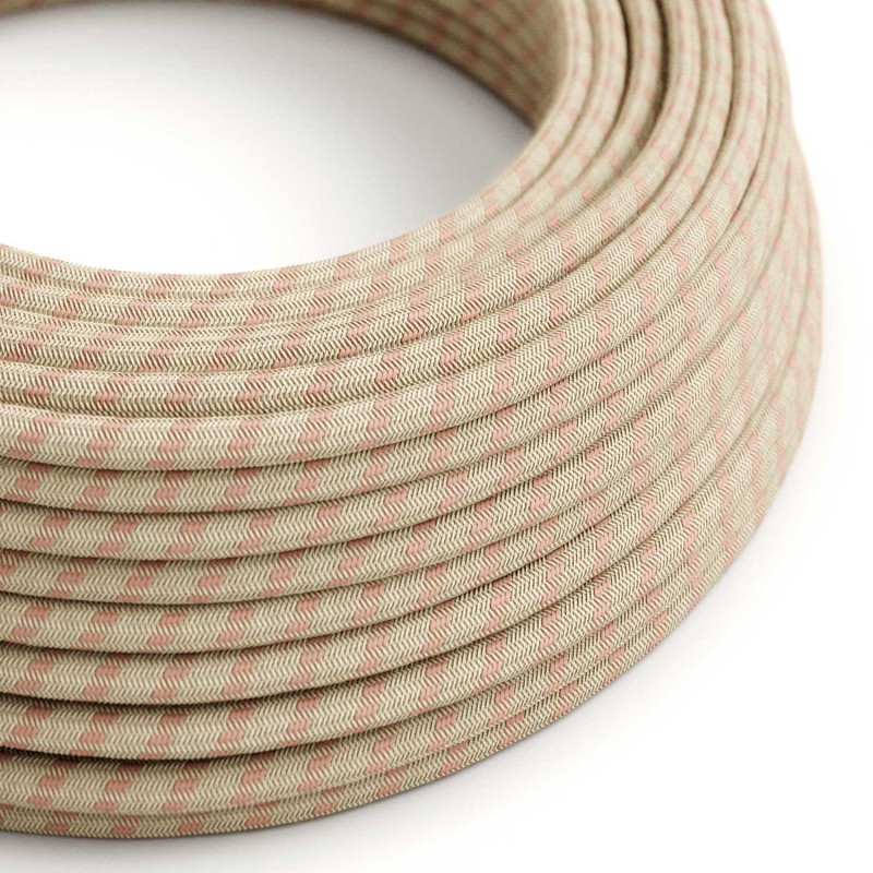 Levně creative cables Textilní elektrický kabel opředený přírodním lnem a bavlnou starorůžové barvy RD51 vzor pruhy Počet žil: 2x0.75