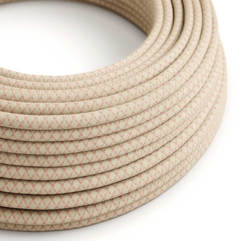Levně creative cables Textilní elektrický kabel opředený přírodním lnem a bavlnou starorůžové barvy RD61 vzor kosočtverce Počet žil: 2x0.75