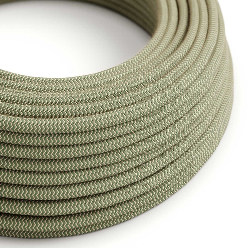 Levně creative cables Textilní elektrický kabel opředený přírodním lnem a bavlnou tymiánové barvy RD72 vzor cik cak Počet žil: 2x0.75