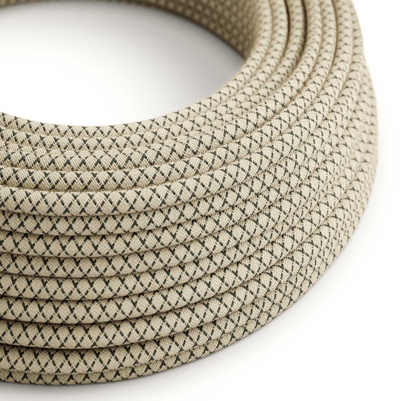 Levně creative cables Textilní elektrický kabel opředený přírodním lnem a bavlnou antracitové barvy RD64 vzor kosočtverce Počet žil: 2x0.75