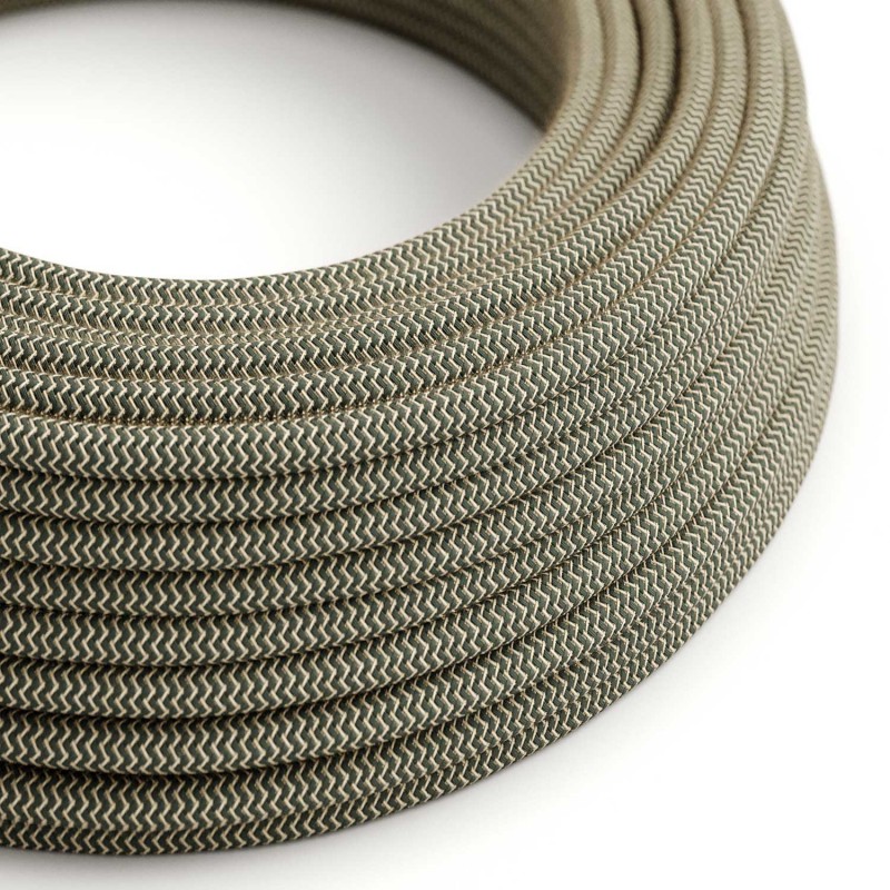 Levně creative cables Textilní elektrický kabel opředený přírodním lnem a bavlnou antracitové barvy RD74 vzor cik cak Počet žil: 2x0.75