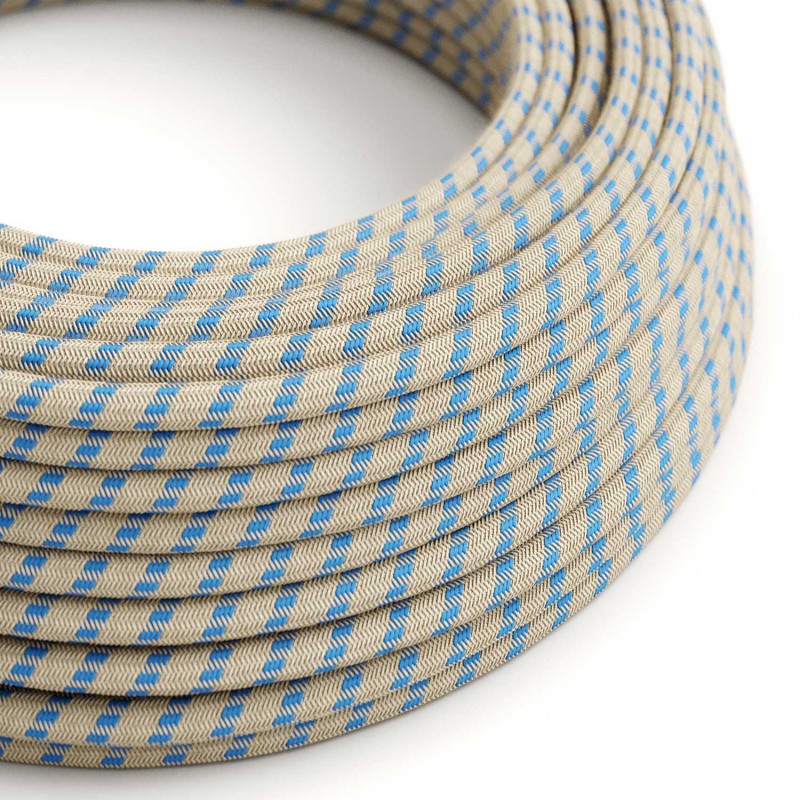 Levně creative cables Textilní elektrický kabel opředený přírodním lnem a bavlnou modré barvy RD55 vzor pruhy Počet žil: 2x0.75