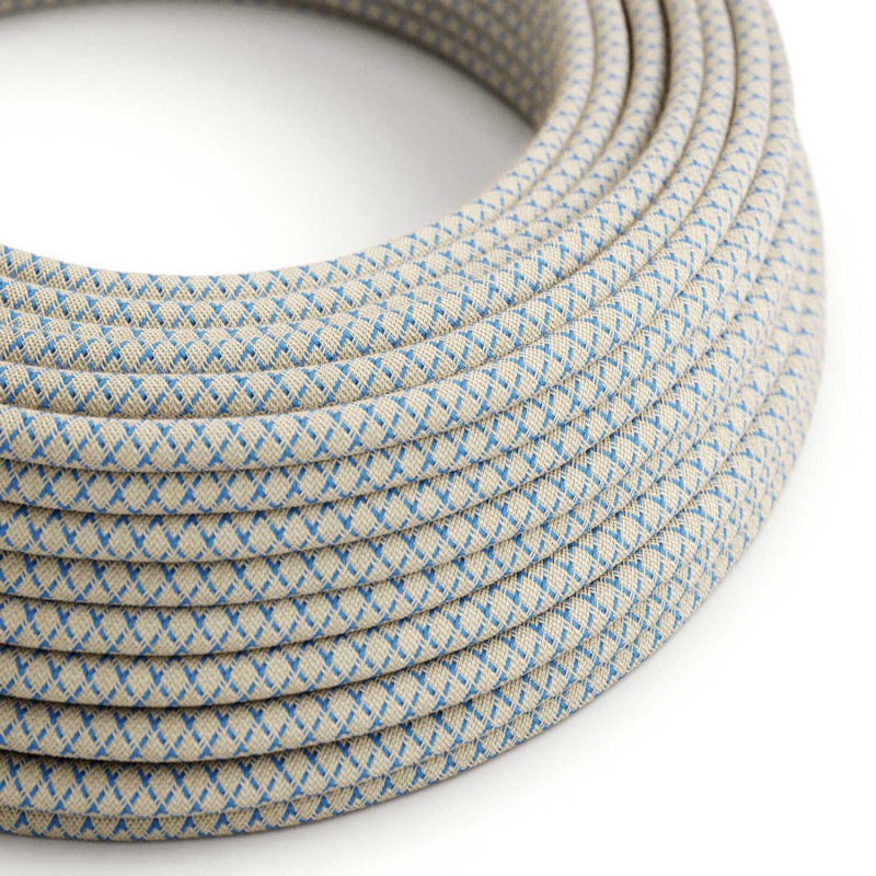 Levně creative cables Textilní elektrický kabel opředený přírodním lnem a bavlnou modré barvy RD65 vzor kosočtverce Počet žil: 2x0.75