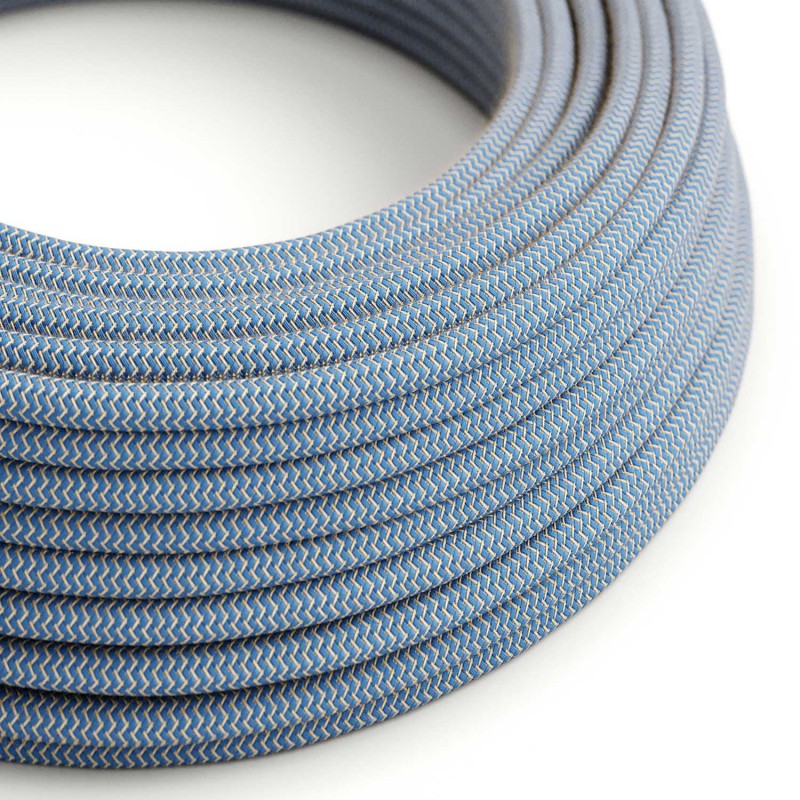 Levně creative cables Textilní elektrický kabel opředený přírodním lnem a bavlnou modré barvy RD65 vzor cik cak Počet žil: 2x0.75